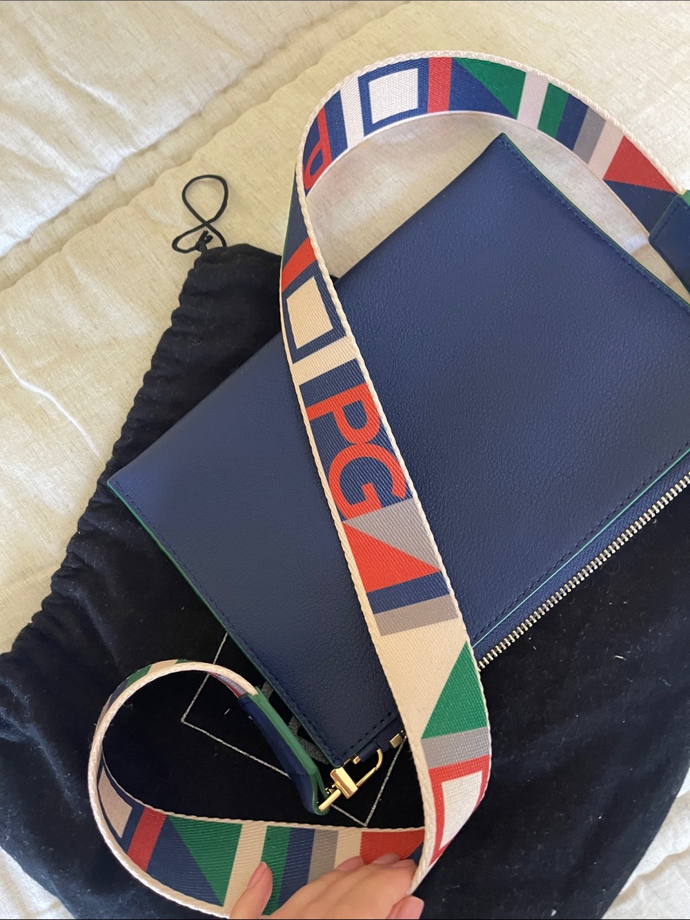 PG Navy Leather Crossbody with Multicolor Logo Strap - Picture 5 of 5